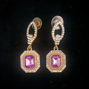 Amethyst Dangle Earrings with Posts NEW- SAKS FIFTH AVENUE